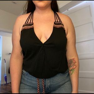 Free people boho wrap front beaded racerback